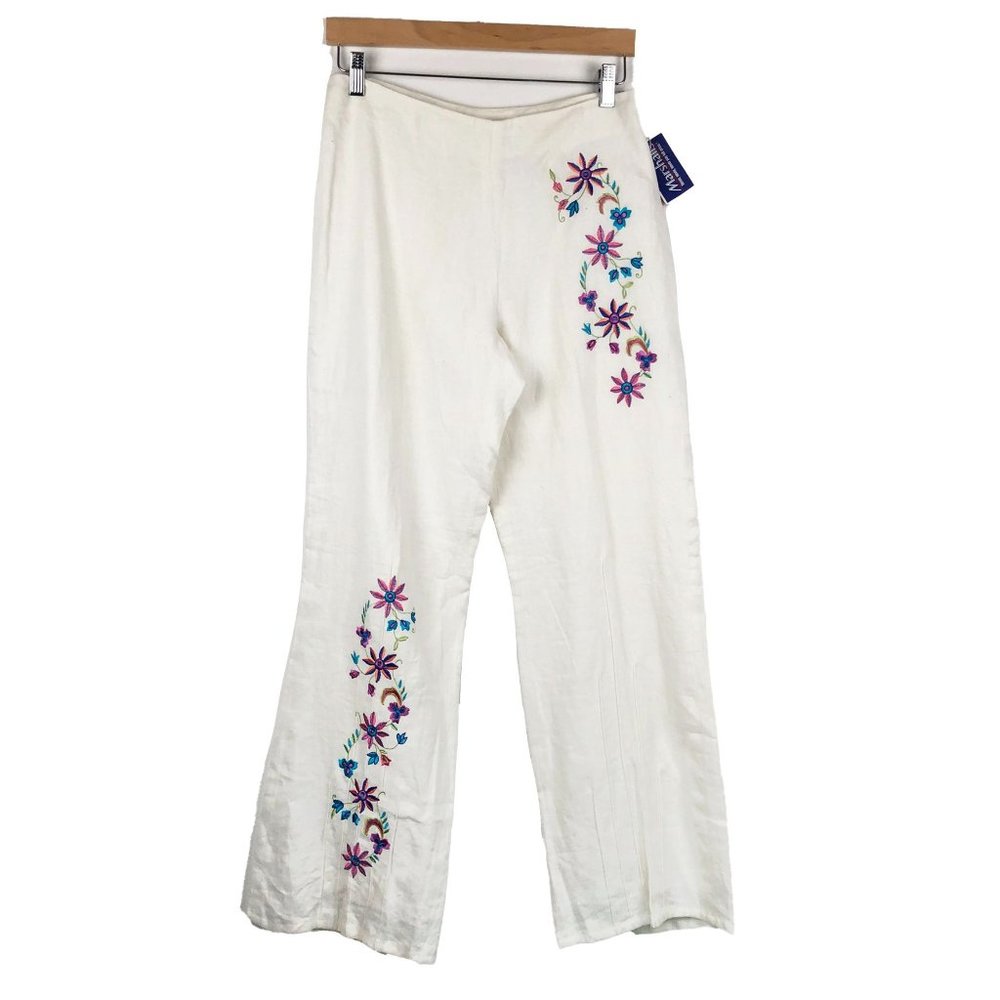 Paraphrase NWT Ivory Floral Embroidered Wide Leg Pants 8